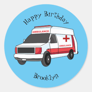 Cute red ambulance van cartoon ronde sticker