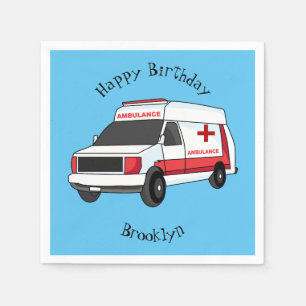 Cute red ambulance van cartoon servet