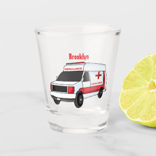 Cute red ambulance van cartoon shot glas