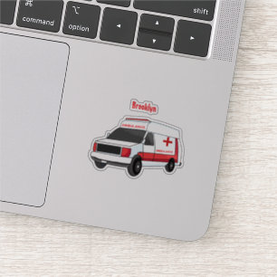Cute red ambulance van cartoon sticker