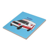 Cute red ambulance van cartoon tegeltje (Zijkant)
