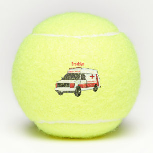 Cute red ambulance van cartoon tennisballen