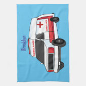 Cute red ambulance van cartoon theedoek (Verticaal)
