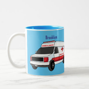 Cute red ambulance van cartoon tweekleurige koffiemok