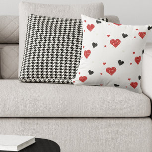 Cute Red and Black Polka Dot Hearts Throw Pillow Kussen