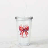 Cute Red and Cream Gingham Bow Acryl Drinkbeker (Achterkant)