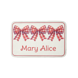 Cute Red and Cream Gingham Bow Badmat