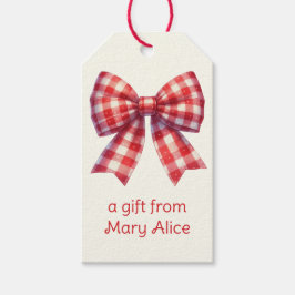 Cute Red and Cream Gingham Bow Cadeaulabel
