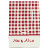 Cute Red and Cream Gingham Bow Medium Cadeauzakje (Achterkant)