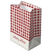 Cute Red and Cream Gingham Bow Medium Cadeauzakje (Achterkant Gekanteld)