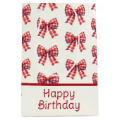 Cute Red and Cream Gingham Bow Medium Cadeauzakje (Voorkant)