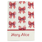 Cute Red and Cream Gingham Bow Medium Cadeauzakje (Achterkant)