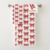 Cute Red and Cream Gingham Bows Bad Handdoek (Insitu)