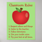 Cute Red Apple Custom Classroom Rules Poster (Voorkant)