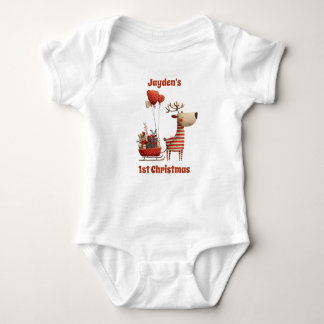 Cute Red Baby Boy Girl Reindeer 1st Christmas  Romper