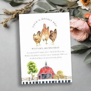 Cute Red Barn Chicken Boerderij Kids Birthday Invi Bedankkaart
