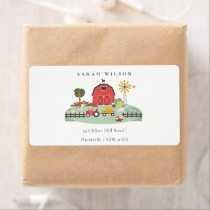Cute Red Barnyard Boerderij Animal Baby shower Etiket