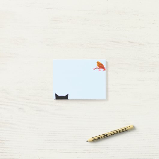 Cute Red Bird & Cat Post-it® Notes (Op bureau)
