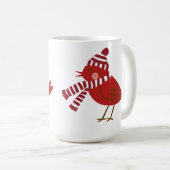 Cute Red Bird met Scarf en Pet Kerstmis Mok (Voorkant rechts)