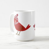 Cute Red Bird met Scarf en Pet Kerstmis Mok (Voorkant links)