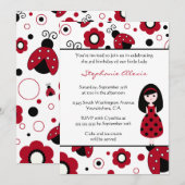 Cute red black lady bugs verjaardagsfeest kaart (Voorkant / Achterkant)