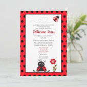 Cute Red Black Ladybug Baby shower Invitation Kaart (Staand voorkant)