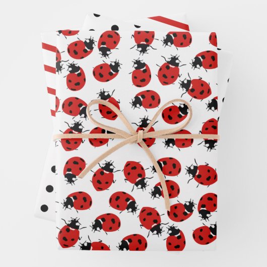 Cute Red & Black Ladybug Pattern Inpakpapier Vel (In situ)
