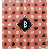 Cute Red Black White Floral Monogramed Initiaal Douchegordijn (Voorkant)