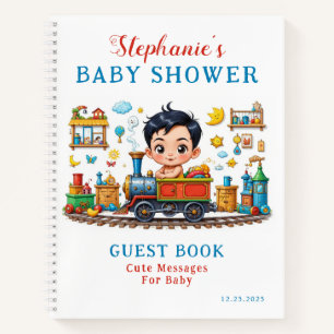 Cute Red Blue Train Boy Baby shower Livre d'or