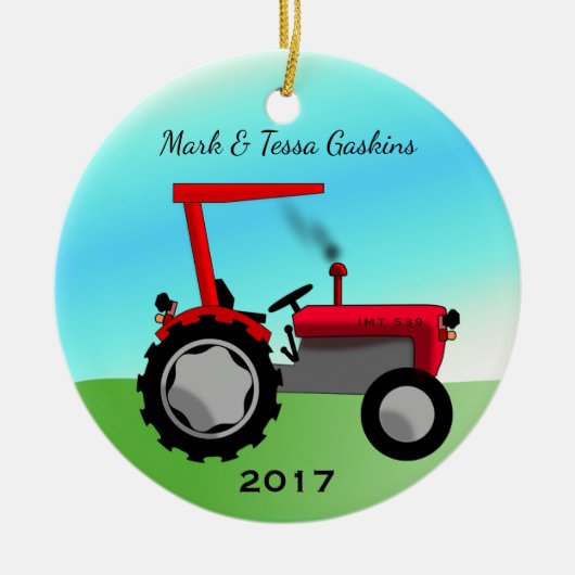 Cute Red Boerderij Tractor Keramisch Ornament (Voorkant)
