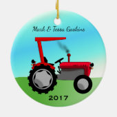 Cute Red Boerderij Tractor Keramisch Ornament (Achterkant)
