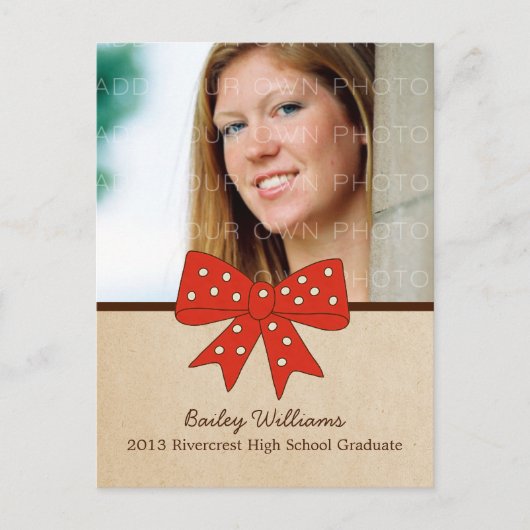 Cute Red Bow Afstuderen Briefkaart (Voorkant)