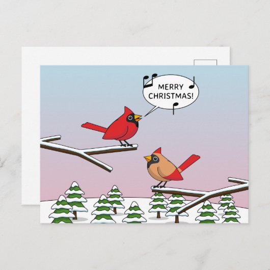 Cute Red Cardinaal Singing Merry Kerstmis Feestdagenkaart (Voorkant / Achterkant)