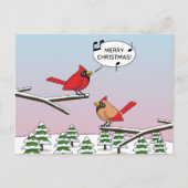 Cute Red Cardinaal Singing Merry Kerstmis Feestdagenkaart (Voorkant)