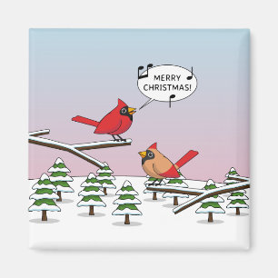 Cute Red Cardinaal Singing Merry Kerstmis Magneet