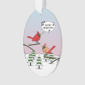Cute Red Cardinaal Singing Merry Kerstmis Ornament (voorkant)