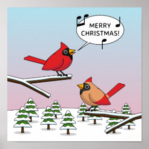 Cute Red Cardinaal Singing Merry Kerstmis Poster