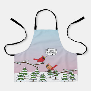 Cute Red Cardinaal Singing Merry Kerstmis Schort