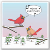 Cute Red Cardinaal Singing Merry Kerstmis Sticker (Voorkant)