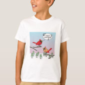 Cute Red Cardinaal Singing Merry Kerstmis T-shirt (Voorkant)