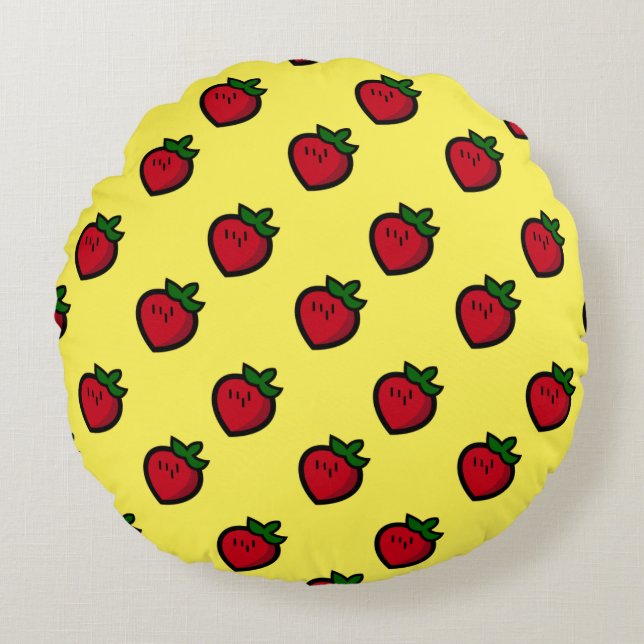 Cute Red Cartoon aardbeien voor vegetariërs Rond Kussen (Voorkant)