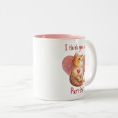 Cute red cat love pun leuke Valentijn Tweekleurige Koffiemok (Voorkant rechts)