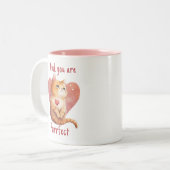 Cute red cat love pun leuke Valentijn Tweekleurige Koffiemok (Voorkant links)