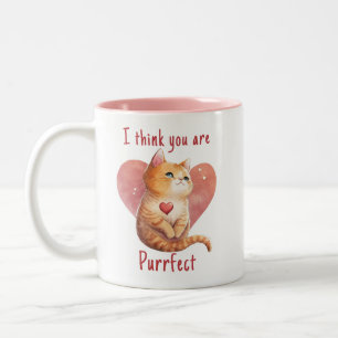 Cute red cat love pun leuke Valentijn Tweekleurige Koffiemok
