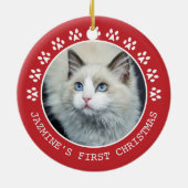 Cute Red Cat Paw Drukt Lijst kerstmis Keramisch Ornament (Achterkant)