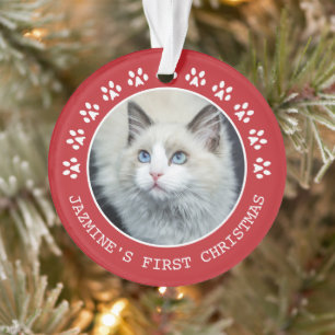 Cute Red Cat Paw Drukt Lijst kerstmis Ornament