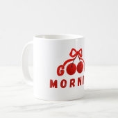 Cute Red Cherry Bow Good Morning Coffee Mug (Devant gauche)