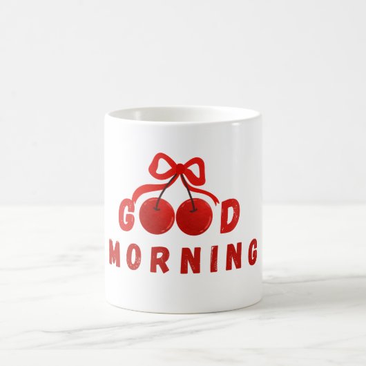 Cute Red Cherry Bow Good Morning Coffee Mug (Centre)