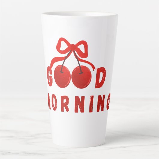 Cute Red Cherry Bow Good Morning Coffee Mug Latte Mok (Voorkant)