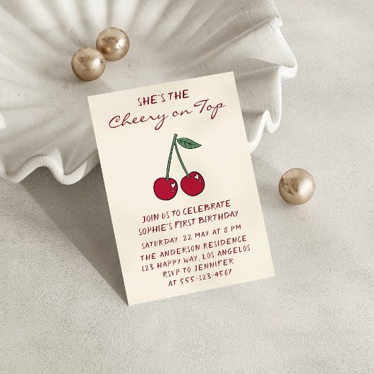 Cute Red Cherry | Cherry on Top First Birthday Kaart